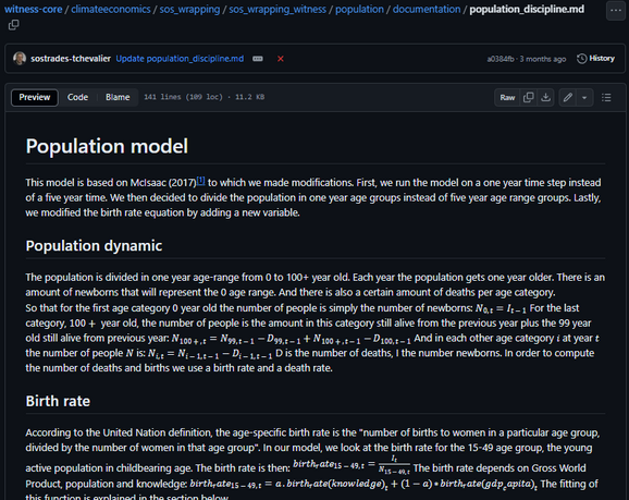 Population documentation in GitHub